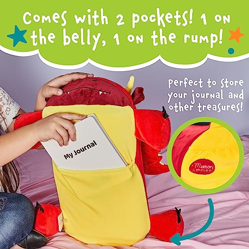 Memory Mates Jax the Red Dragon – 15" Memory Foam Plush Pillow with Diary Pocket