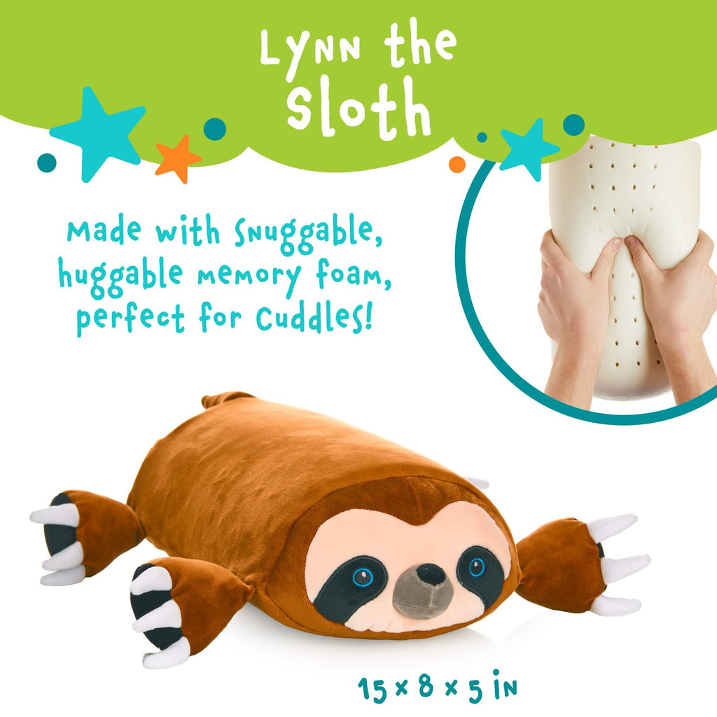 MEMORY MATES Lynn the Sloth Memory Foam Pillow Plush with Diary and Storage Pockets, 15-Inch Stuffed Animal