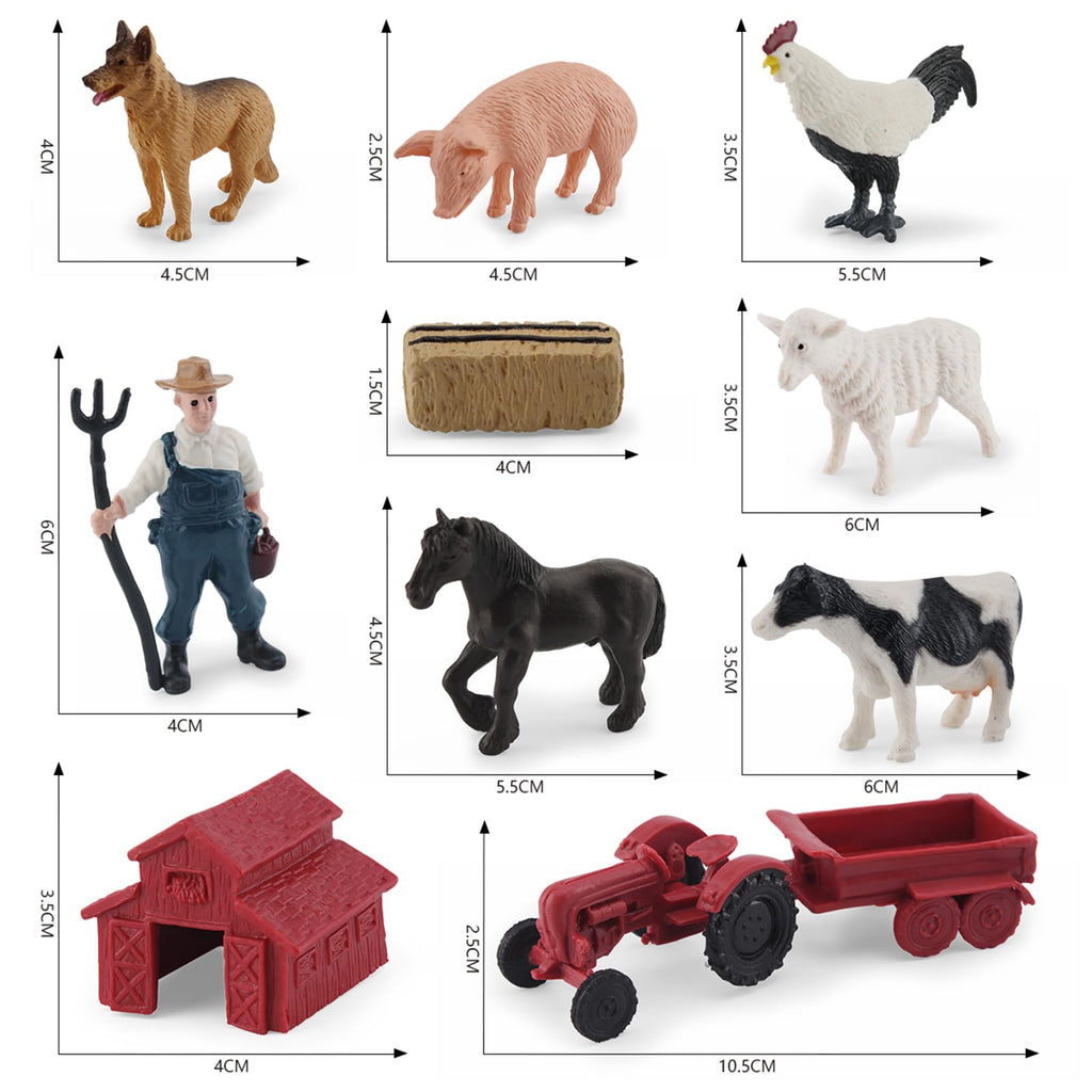 MEMOVAN 10-Piece Mini Farm Toy Set with Tractor, Barn, Animals & Farmer - Cake Toppers & Imaginative Play