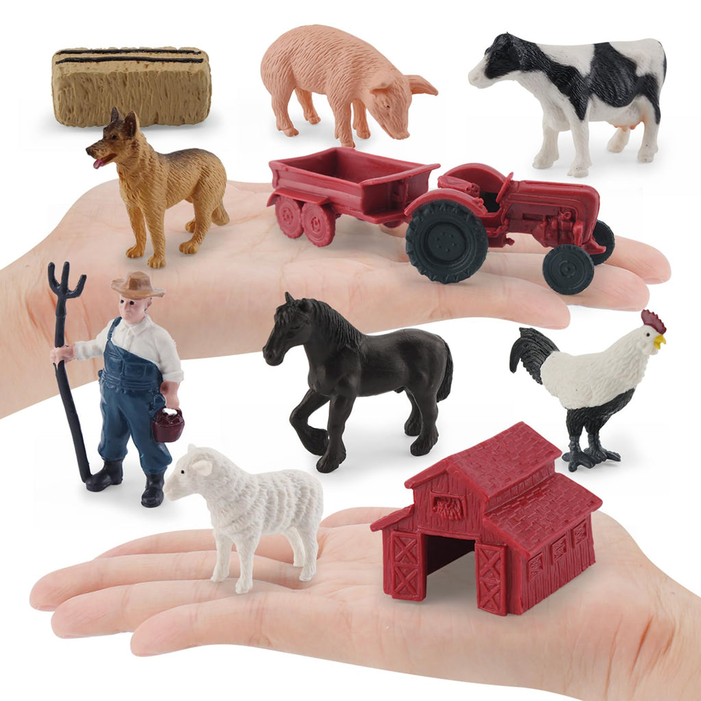 MEMOVAN 10-Piece Mini Farm Toy Set with Tractor, Barn, Animals & Farmer - Cake Toppers & Imaginative Play
