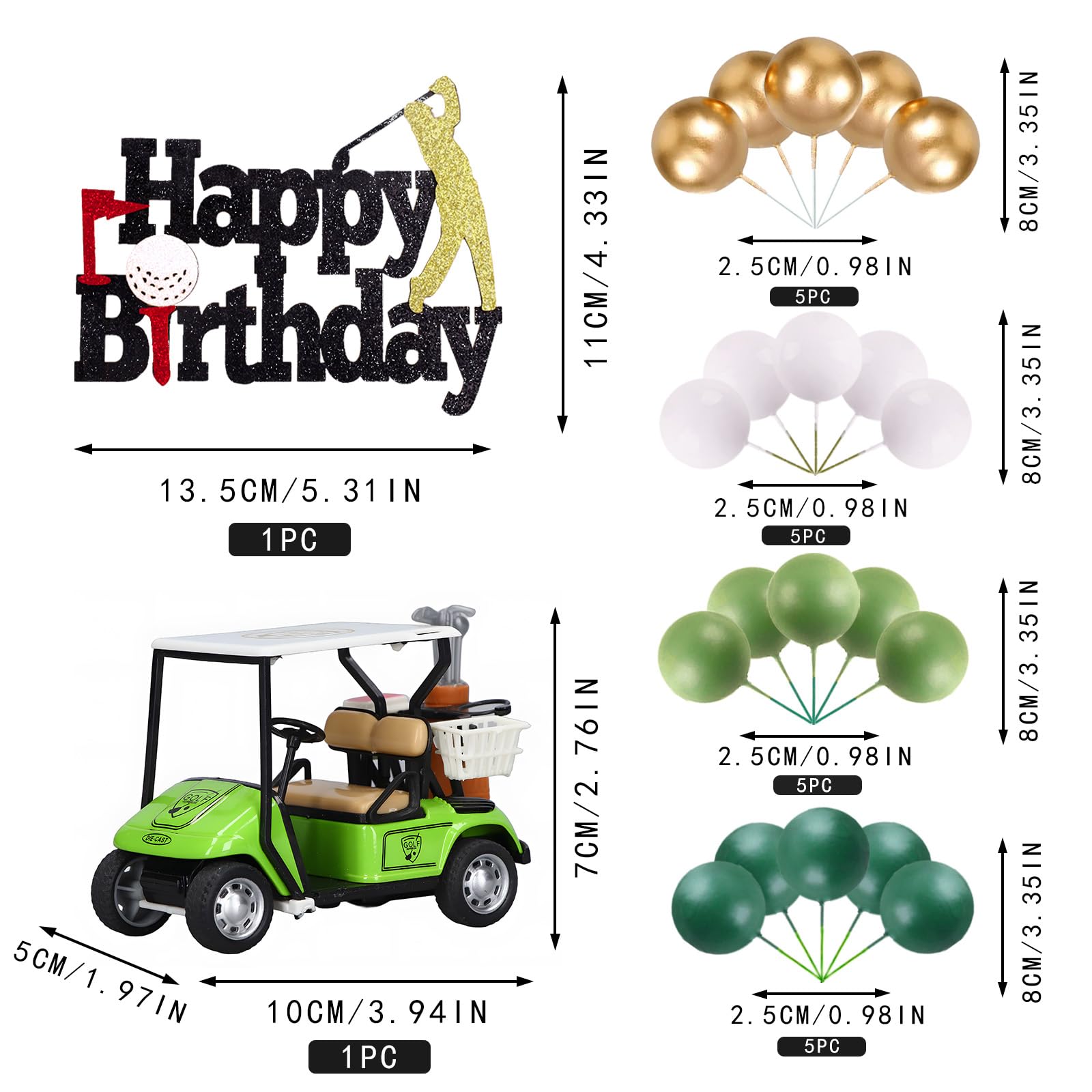 MEMOVAN 22-Piece Golf Cake Toppers Set with Mini Golf Cart, Balls, and Happy Birthday Topper