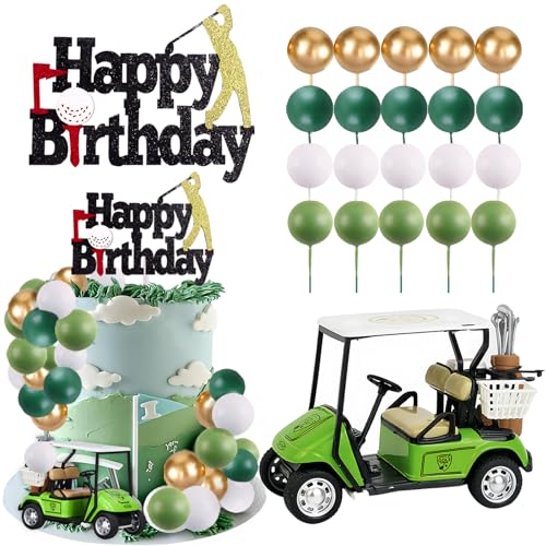 MEMOVAN 22-Piece Golf Cake Toppers Set with Mini Golf Cart, Balls, and Happy Birthday Topper