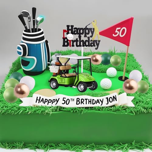 MEMOVAN 22-Piece Golf Cake Toppers Set with Mini Golf Cart, Balls, and Happy Birthday Topper