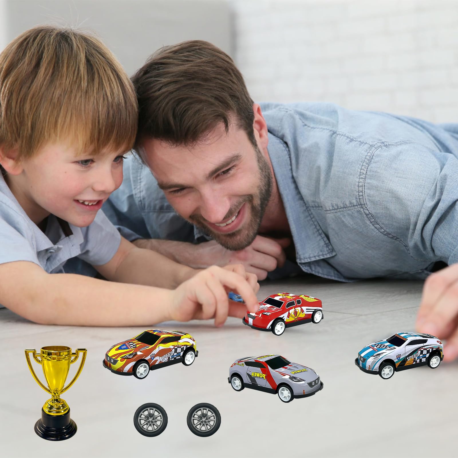 MEMOVAN 24-Piece Race Car Cake Toppers Set with Checkered Flags and Trophy for Racing Birthday Party