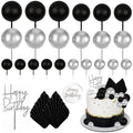 MEMOVAN 26-Piece Black Boho Cake Topper Set with Palm Leaves and Silver Balls for Birthday, Wedding, Baby Shower