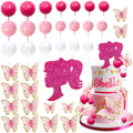 MEMOVAN 27-Piece Hot Pink Girl Cake Toppers Set – Butterfly, Ball & Princess Theme for Birthday, Baby Shower, Wedding