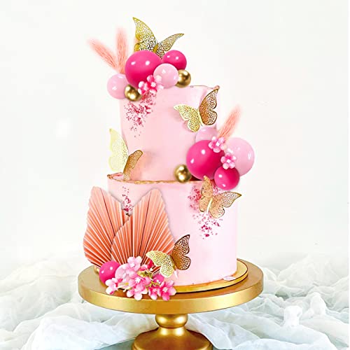MEMOVAN 29-Piece Boho Hot Pink Gold Cake Topper Set with Palm Leaves and Flowers for Birthday, Baby Shower, Wedding