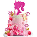 MEMOVAN 31-Piece Hot Pink Girl Cake Topper Set - Princess Makeup Theme with High Heels, Lipstick, Lips, Bows, and Glitter Balls