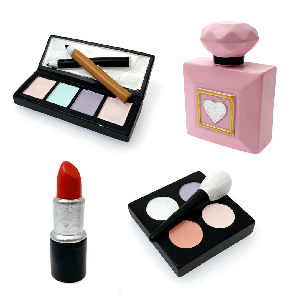 MEMOVAN 4-Pack Resin Makeup Cake Toppers for Bridal Shower & Bachelorette Party - Lipstick, Perfume, Eyeshadow & Blush