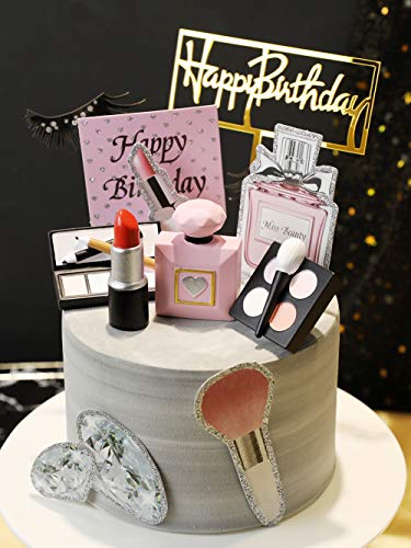 MEMOVAN 4-Pack Resin Makeup Cake Toppers for Bridal Shower & Bachelorette Party - Lipstick, Perfume, Eyeshadow & Blush