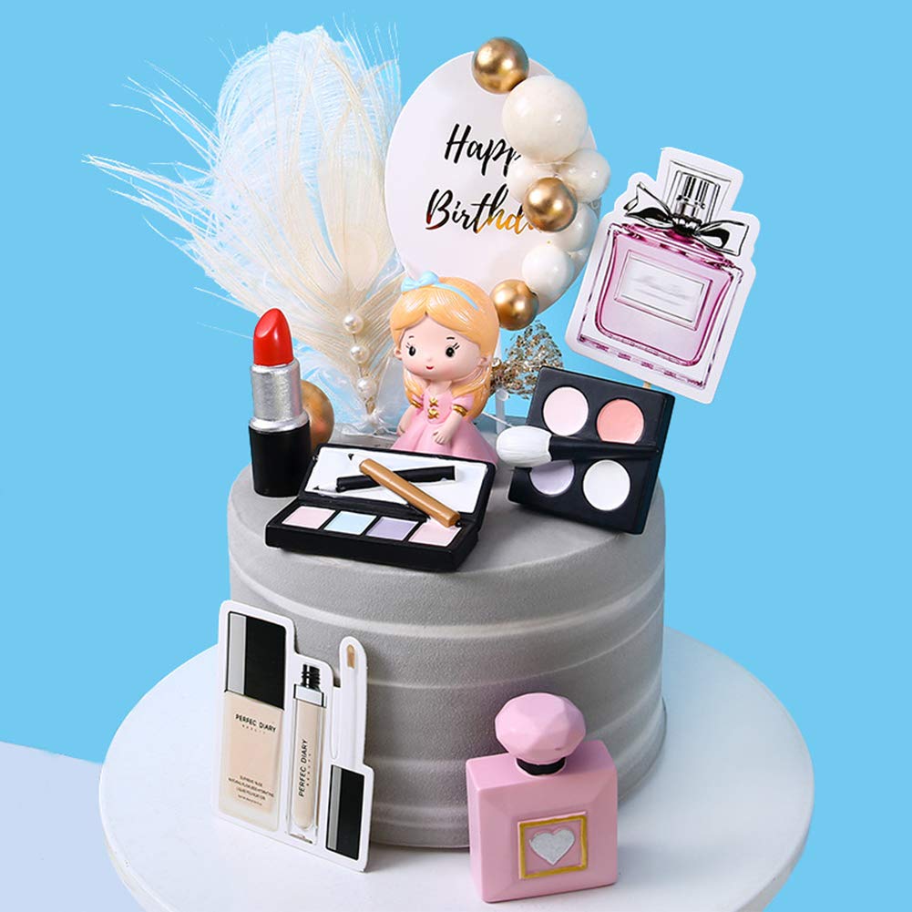 MEMOVAN 4-Pack Resin Makeup Cake Toppers for Bridal Shower & Bachelorette Party - Lipstick, Perfume, Eyeshadow & Blush