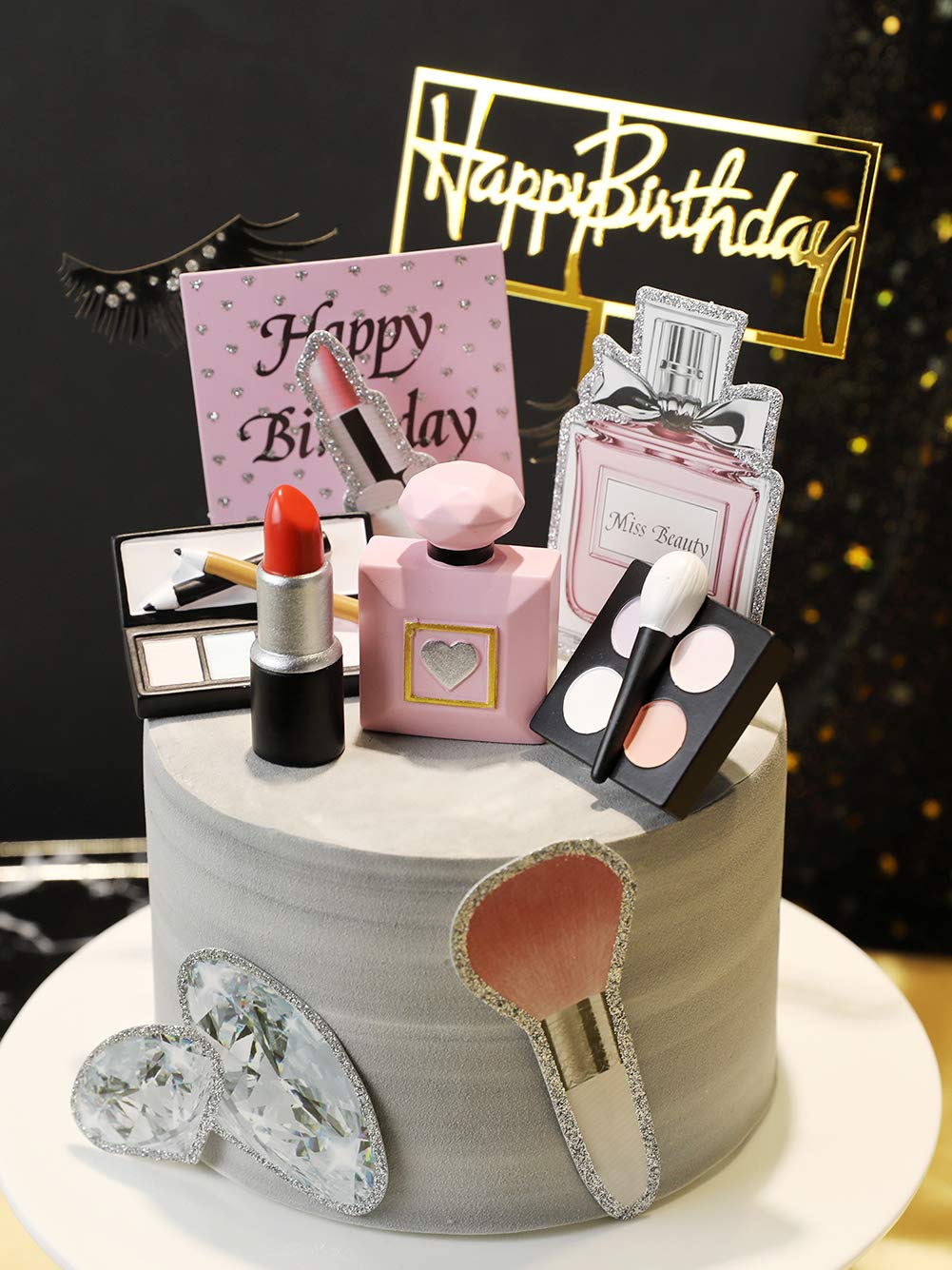 MEMOVAN 4-Pack Resin Makeup Cake Toppers for Bridal Shower & Bachelorette Party - Lipstick, Perfume, Eyeshadow & Blush