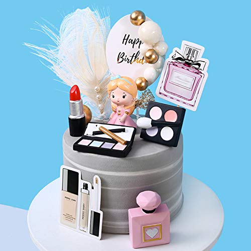 MEMOVAN 4-Pack Resin Makeup Cake Toppers for Bridal Shower & Bachelorette Party - Lipstick, Perfume, Eyeshadow & Blush
