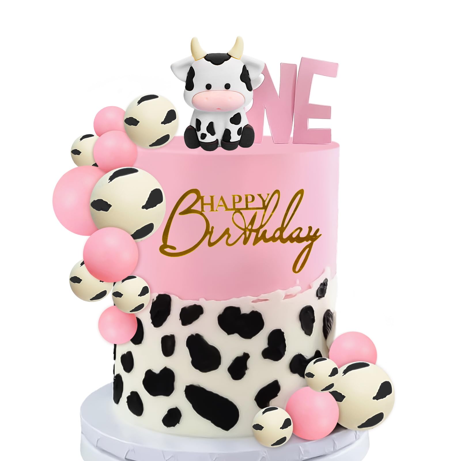 MEMOVAN Cow Cake Topper Set - 14-Piece Farm Theme Decorations with Cow Figurine and Ball Picks