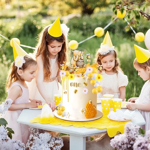 MEMOVAN Winnie the Pooh Cake Topper Set – 33 Pieces with Acrylic Sign, Bees, Daisies, and Balls for Baby Shower & Birthday