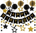 Meowtastic Black & Gold Birthday Decorations Set - 16 Piece Party Kit with Banner, Honeycomb Balls, Streamers & Garland
