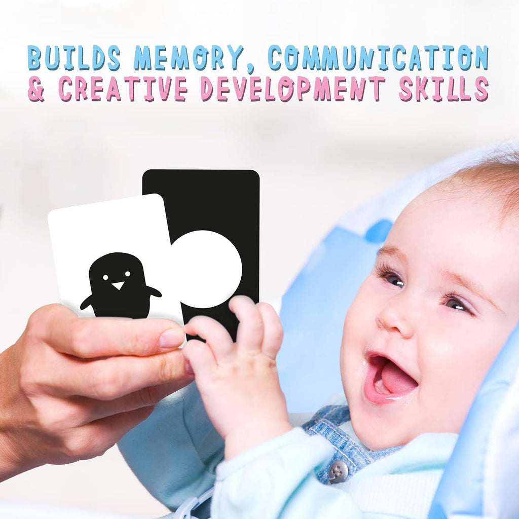 Merka High Contrast Baby Flash Cards - 50-Pack Black & White Visual Stimulation for Newborns
