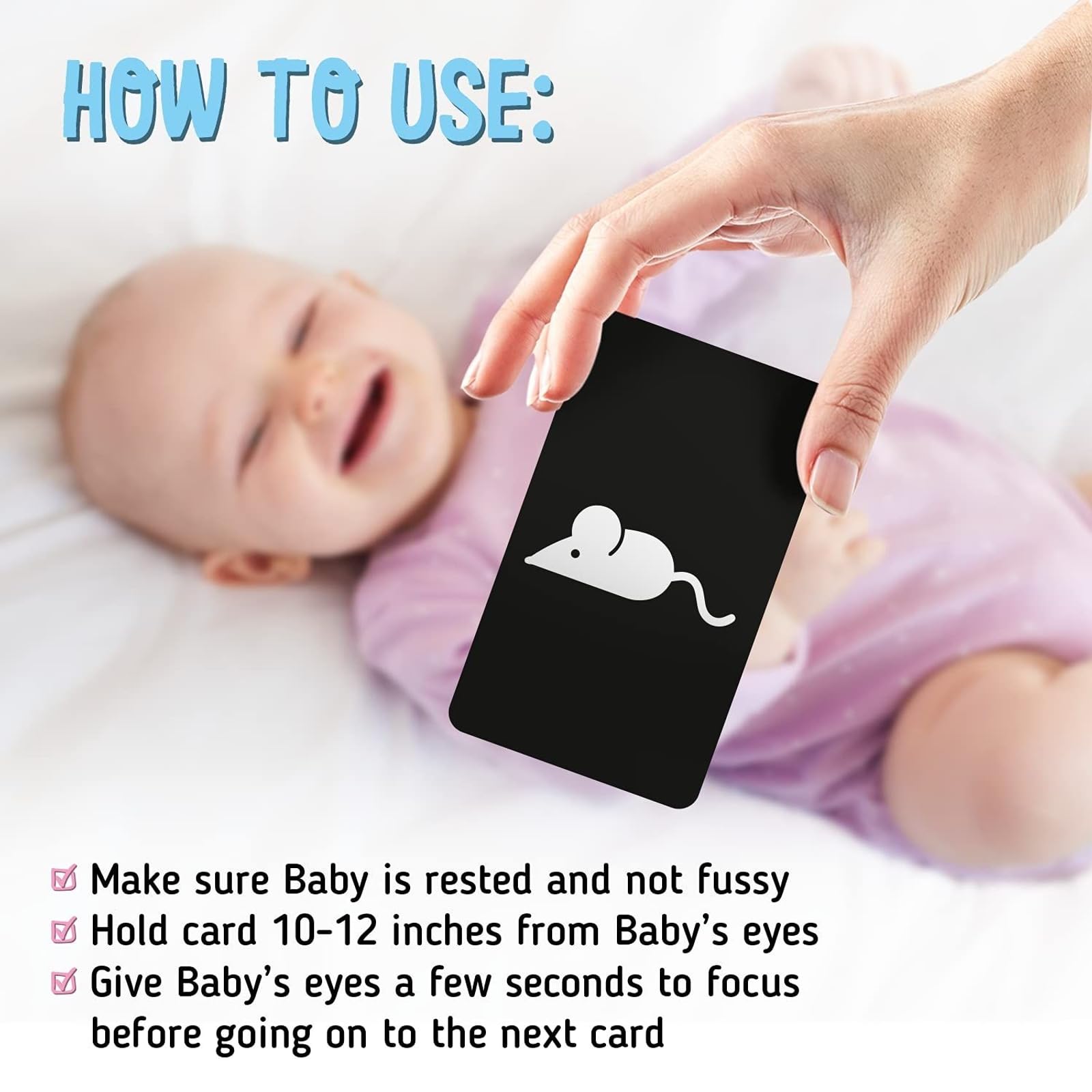 Merka High Contrast Baby Flash Cards - 50-Pack Black & White Visual Stimulation for Newborns
