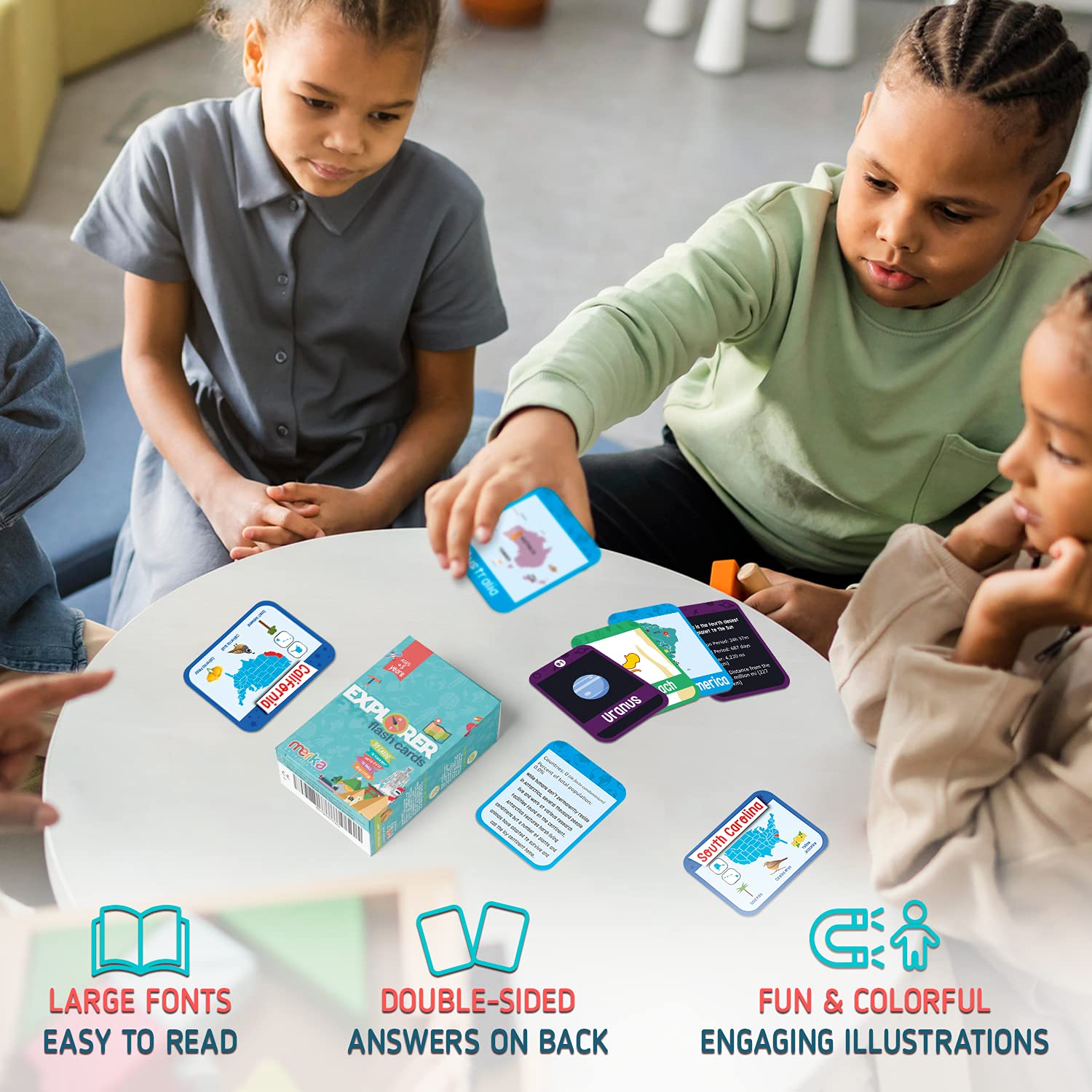 merka Science Flash Cards for Kids – 90-Count Waterproof Deck Covering Solar System, Human Anatomy & Geography