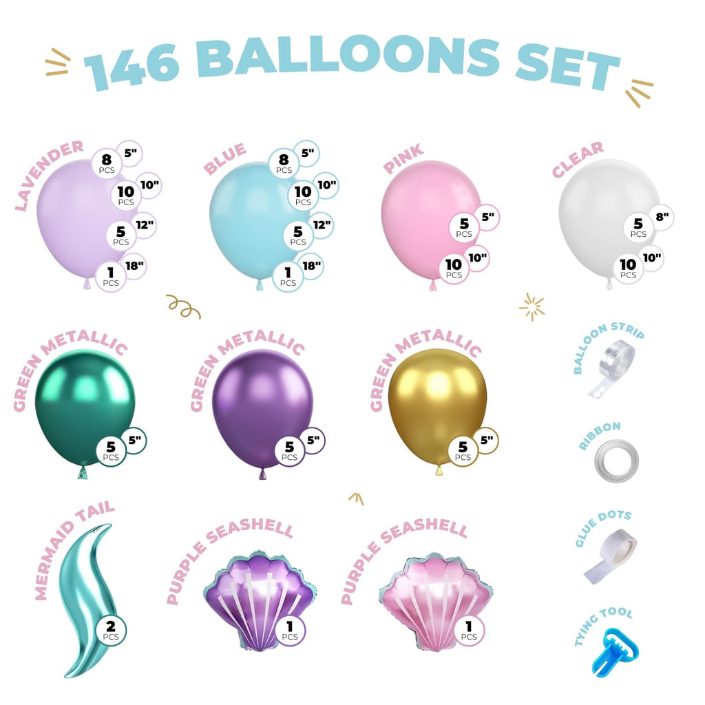 Mermaid Balloon Garland Arch Kit – 106 Piece Under the Sea Party Decorations with Foil Balloons by Vellax