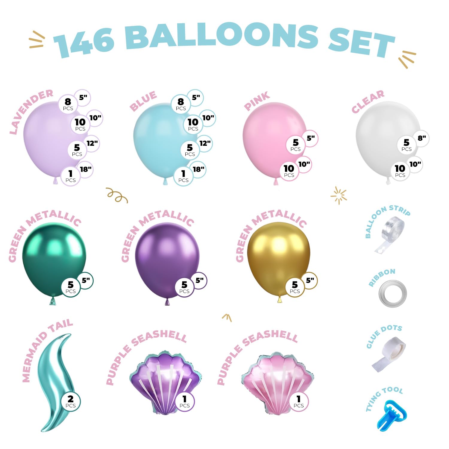 Mermaid Balloon Garland Arch Kit – 106 Piece Under the Sea Party Decorations with Foil Balloons by Vellax