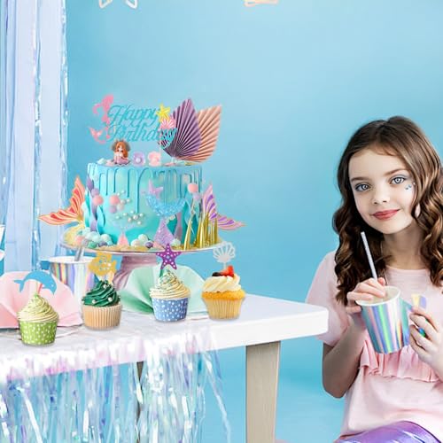 Mermaid Cake Topper Set 31-Piece with Mermaid Tail Candle, Ocean Cake Decorations for Birthday Parties by XLMJDZQ
