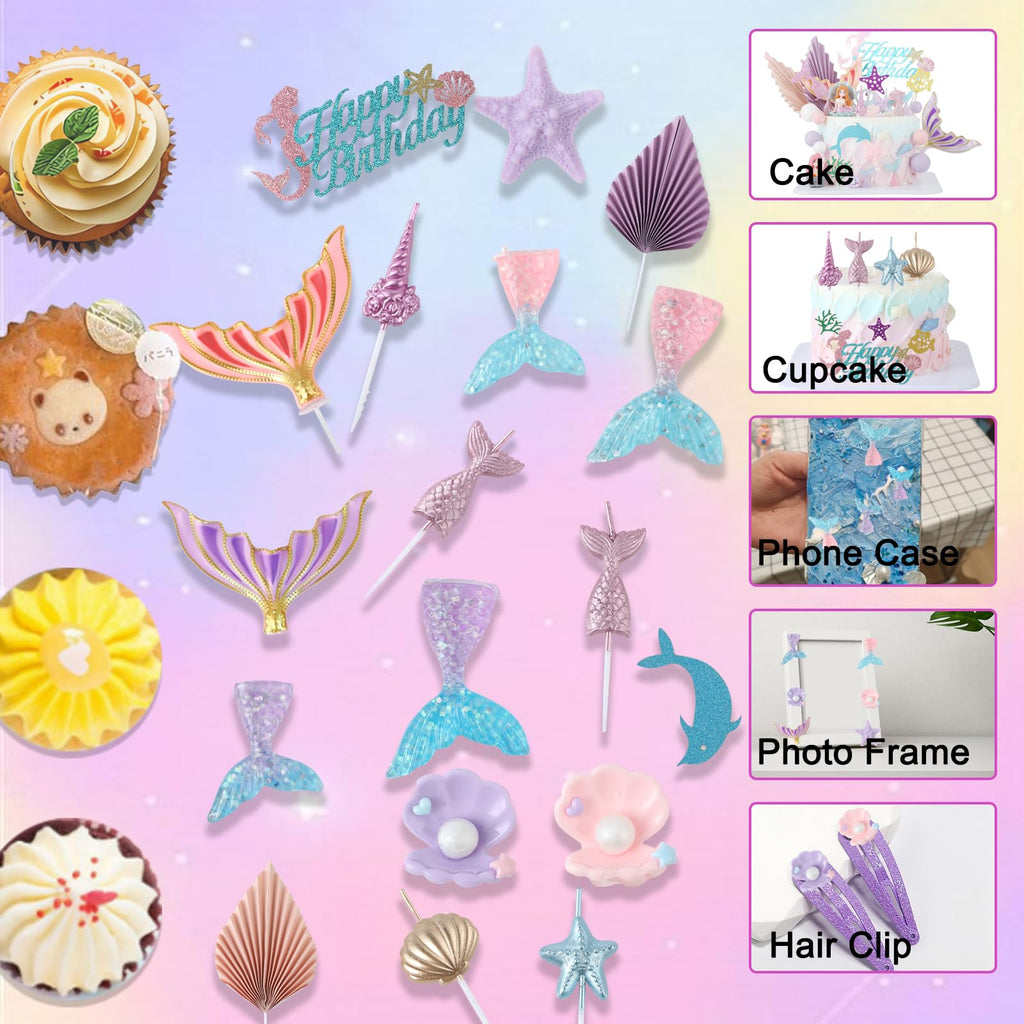 Mermaid Cake Topper Set 31-Piece with Mermaid Tail Candle, Ocean Cake Decorations for Birthday Parties by XLMJDZQ