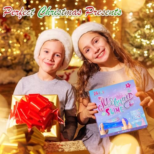 Mermaid Slime Party Favors: 24 Pack with 36 Cups - Non-Sticky, Stretchy Putty for Kids Ages 3-12