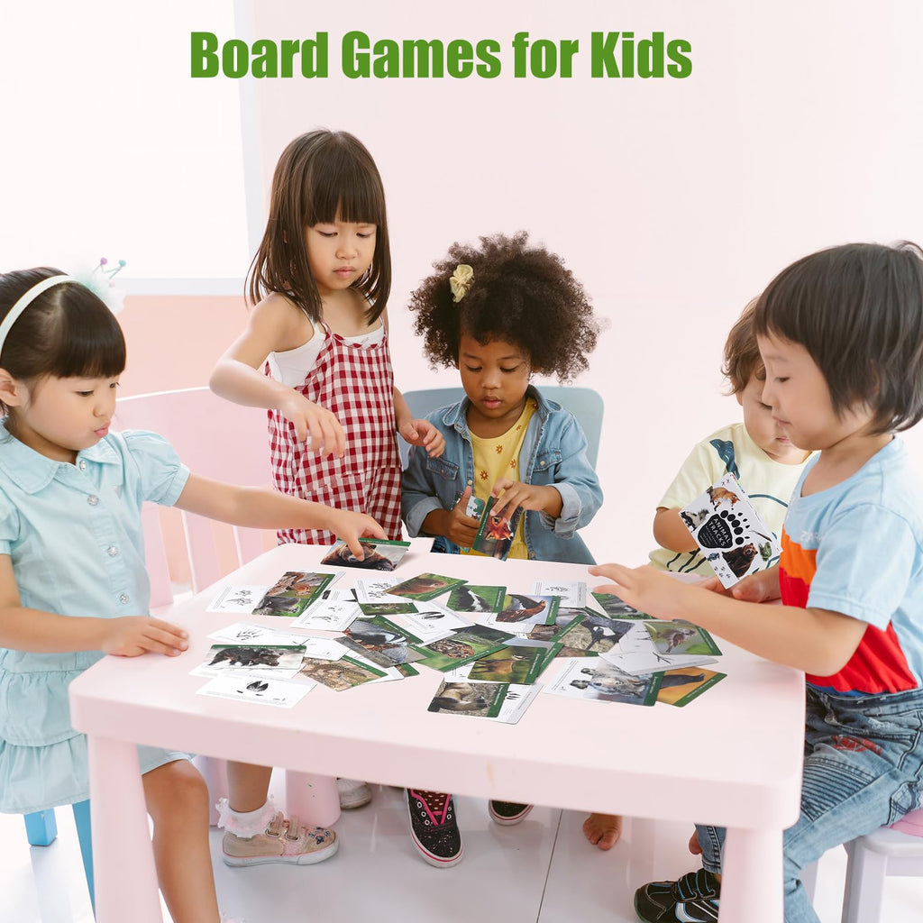 MEROCO Forest Animals Tracks Cards - 64-Piece Matching Game for Kids, Animal Track Identification Flash Cards, Homeschool Learning Toys