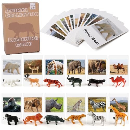 MEROCO Montessori Animal Match – Forest Animal Figurines with Matching Cards for Toddlers and Preschoolers