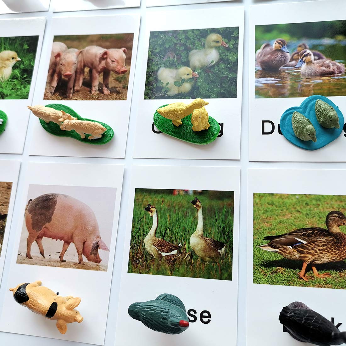 MEROCO Montessori Animal Matching Set - 12 Farm Animal Figurines with Matching Cards for Preschool Language Learning