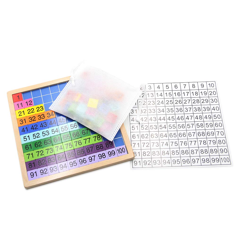 MERRYHEART Montessori Hundred Board: Wooden Counting Toy for Kids Ages 3+