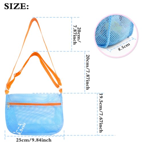 Mesh Beach Bags for Sand Toys - 3 Pack, Adjustable Straps, Zippered Shell Collecting Bags for Kids