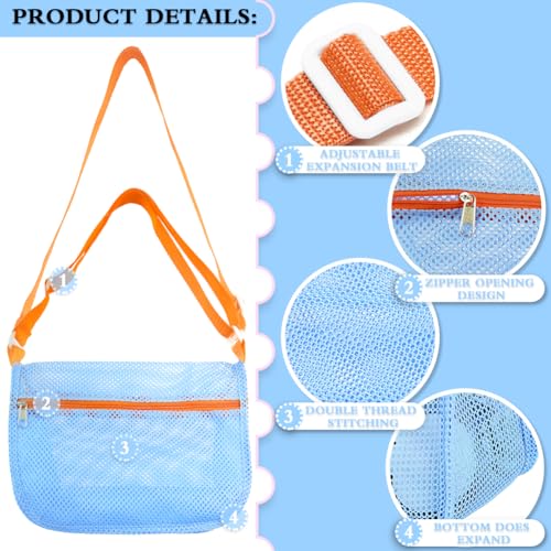 Mesh Beach Bags for Sand Toys - 3 Pack, Adjustable Straps, Zippered Shell Collecting Bags for Kids