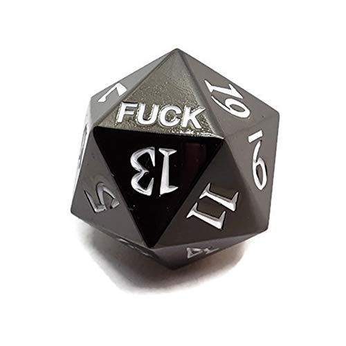Metal D20 F*** Dice – Heavy Zinc Alloy Critical Fail Die for D&D, Pathfinder (Black)