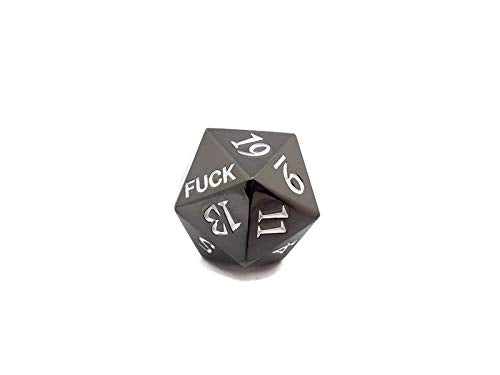 Metal D20 F*** Dice – Heavy Zinc Alloy Critical Fail Die for D&D, Pathfinder (Black)