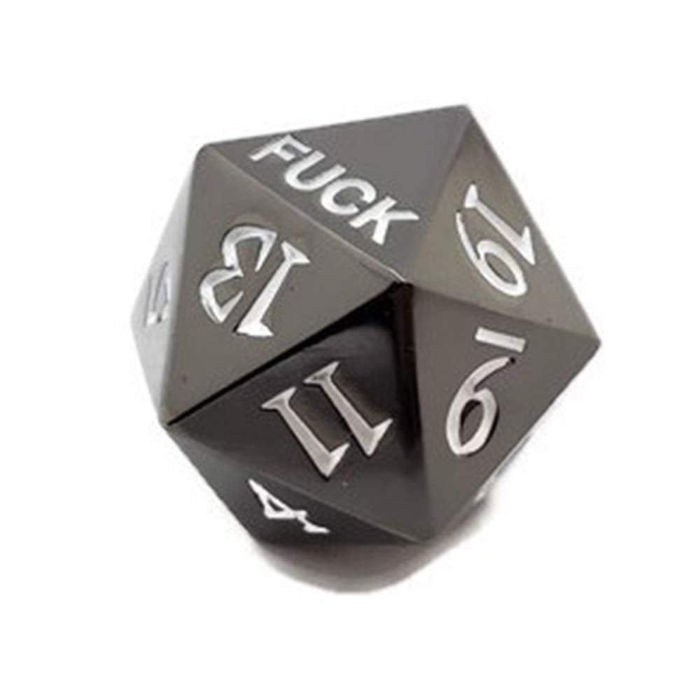 Metal D20 F*** Dice – Heavy Zinc Alloy Critical Fail Die for D&D, Pathfinder (Black)