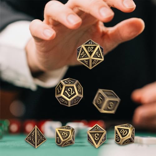 Metal Dice Set 7pcs Polyhedral Bronze DND Dice with Gift Bag - DND DADO