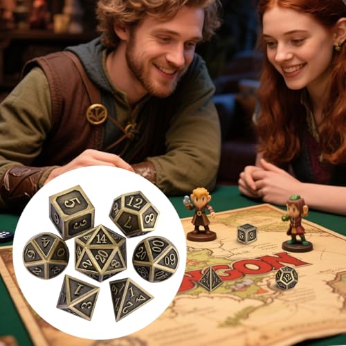 Metal Dice Set 7pcs Polyhedral Bronze DND Dice with Gift Bag - DND DADO