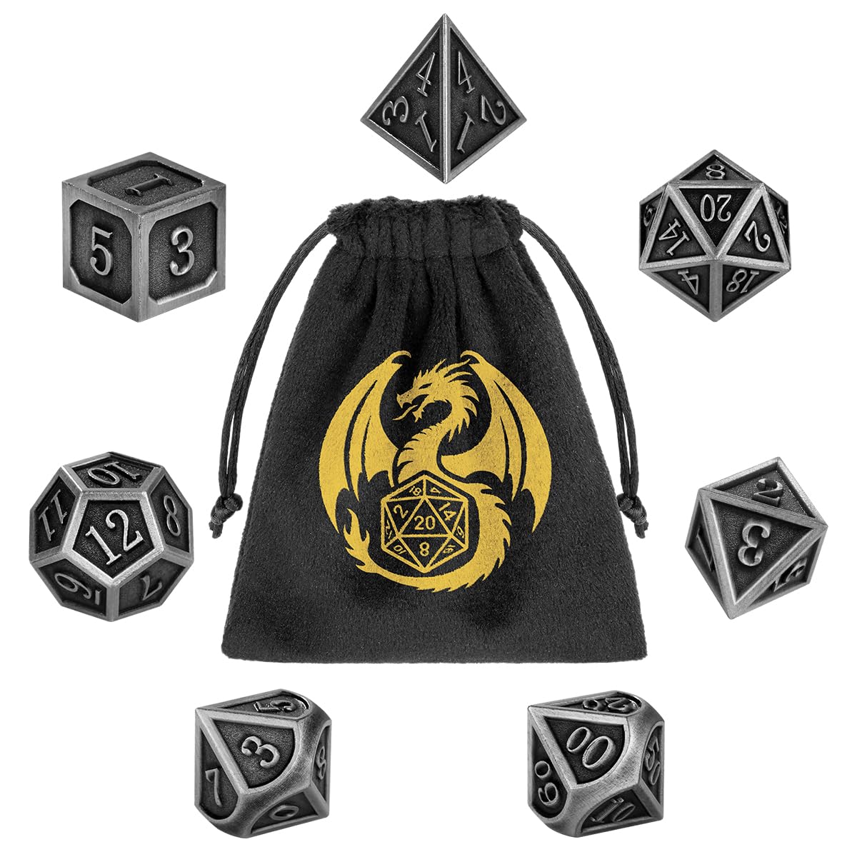 Metal DND Dice Set – 7-Piece Polyhedral Dice with Bronze Finish and Gift Bag