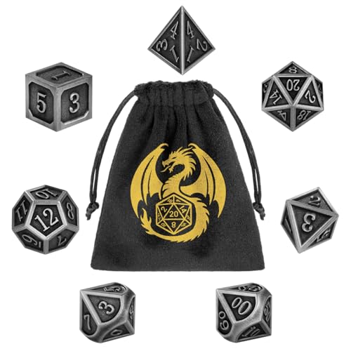 Metal DND Dice Set – 7-Piece Polyhedral Dice with Bronze Finish and Gift Bag