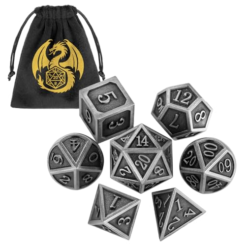Metal DND Dice Set – 7-Piece Polyhedral Dice with Bronze Finish and Gift Bag