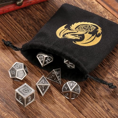 Metal DND Dice Set – 7-Piece Polyhedral Dice with Bronze Finish and Gift Bag