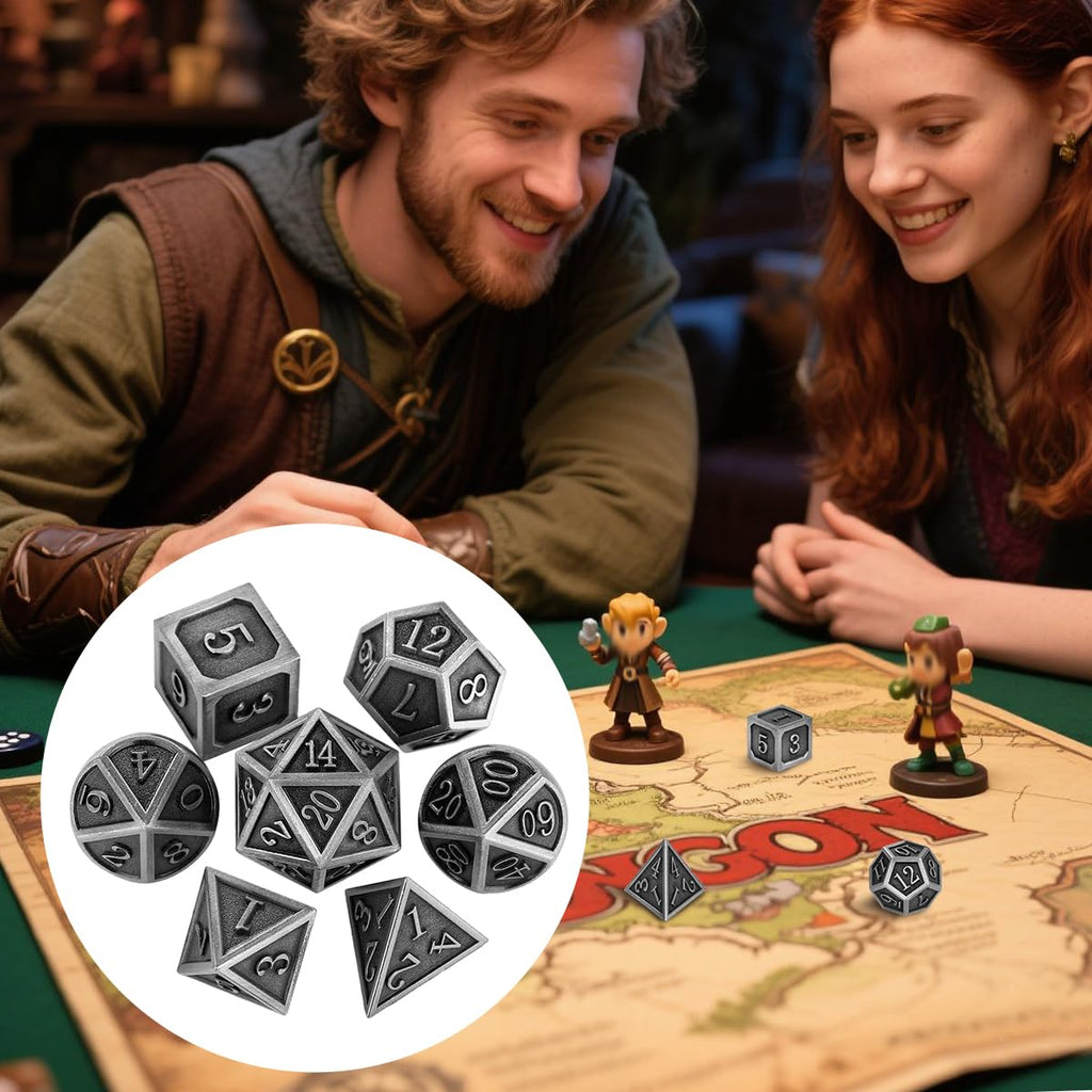 Metal DND Dice Set – 7-Piece Polyhedral Dice with Bronze Finish and Gift Bag