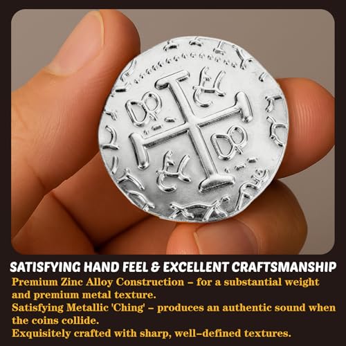 Metal Pirate Coins – 35 Silver Spanish Doubloon Replicas for Games, Costumes & Treasure Hunts (1.18")