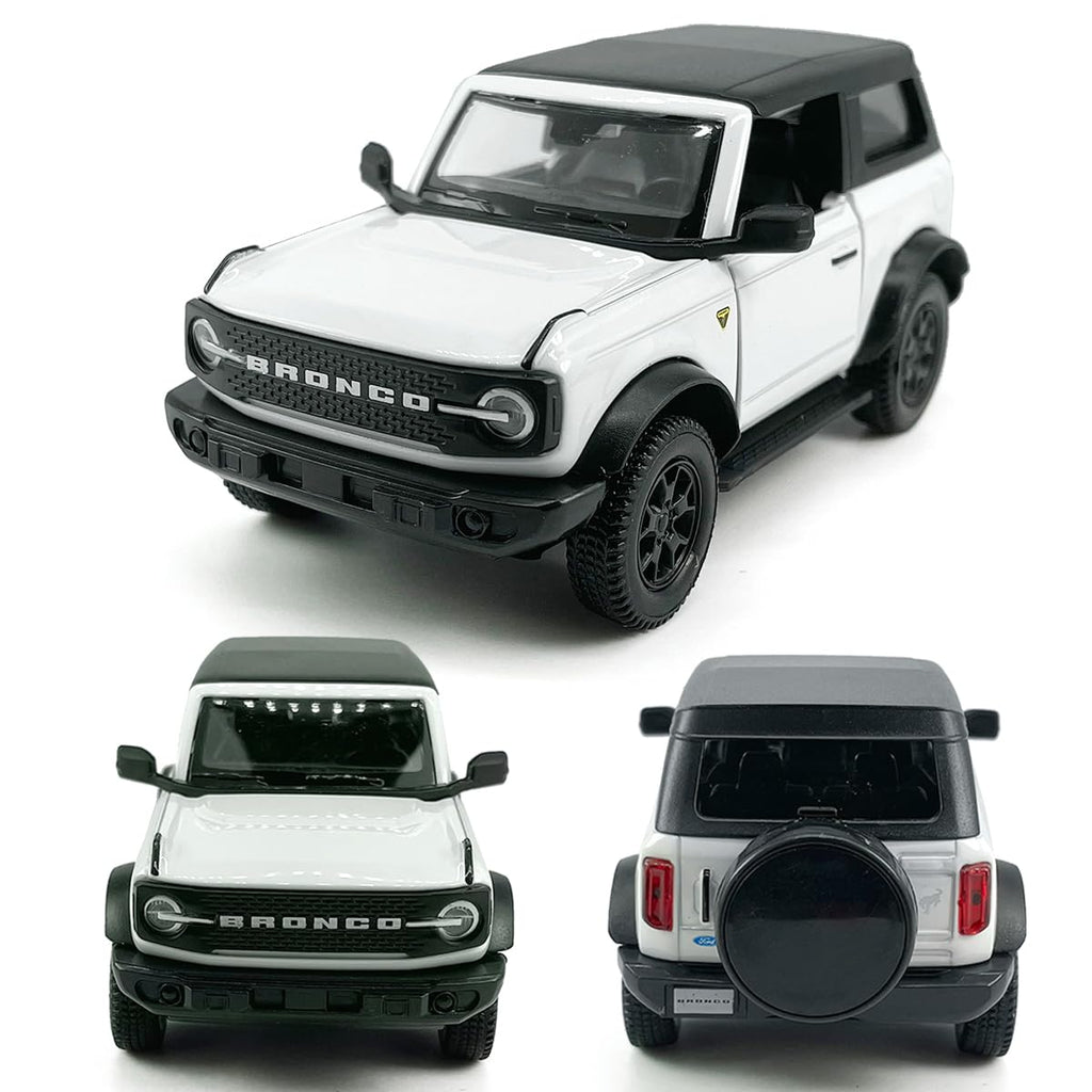 Metanyl 1/36 Scale Diecast 2-Door Bronco Badlands, White, Opening Doors, Pull-Back