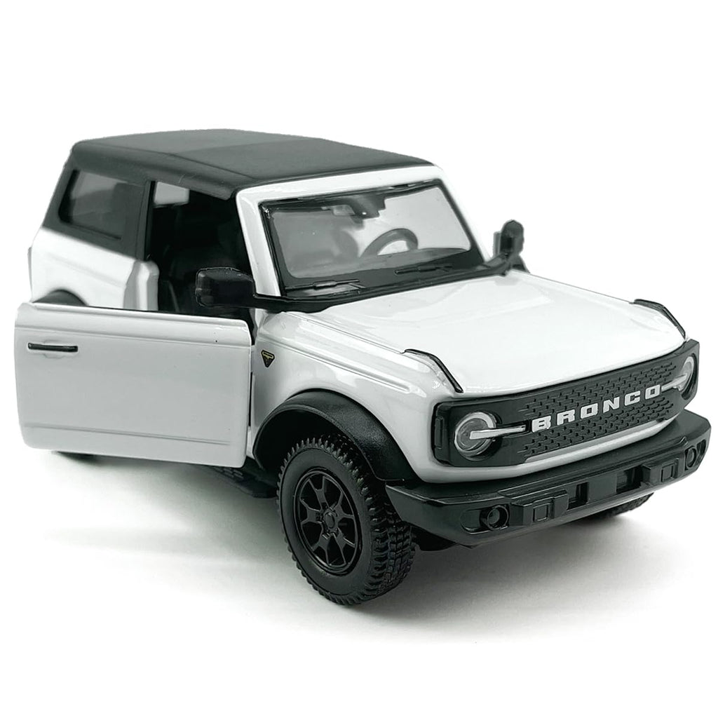 Metanyl 1/36 Scale Diecast 2-Door Bronco Badlands, White, Opening Doors, Pull-Back