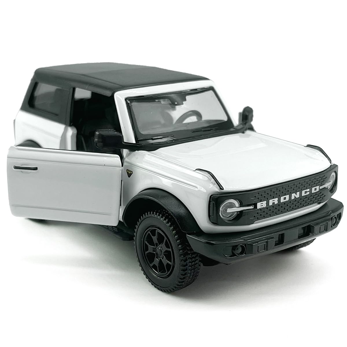 Metanyl 1/36 Scale Diecast 2-Door Bronco Badlands, White, Opening Doors, Pull-Back