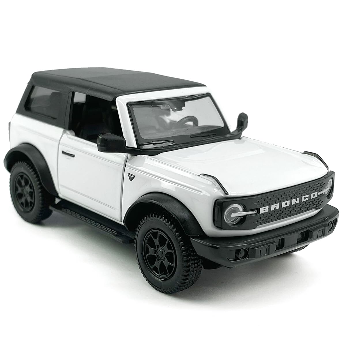 Metanyl 1/36 Scale Diecast 2-Door Bronco Badlands, White, Opening Doors, Pull-Back