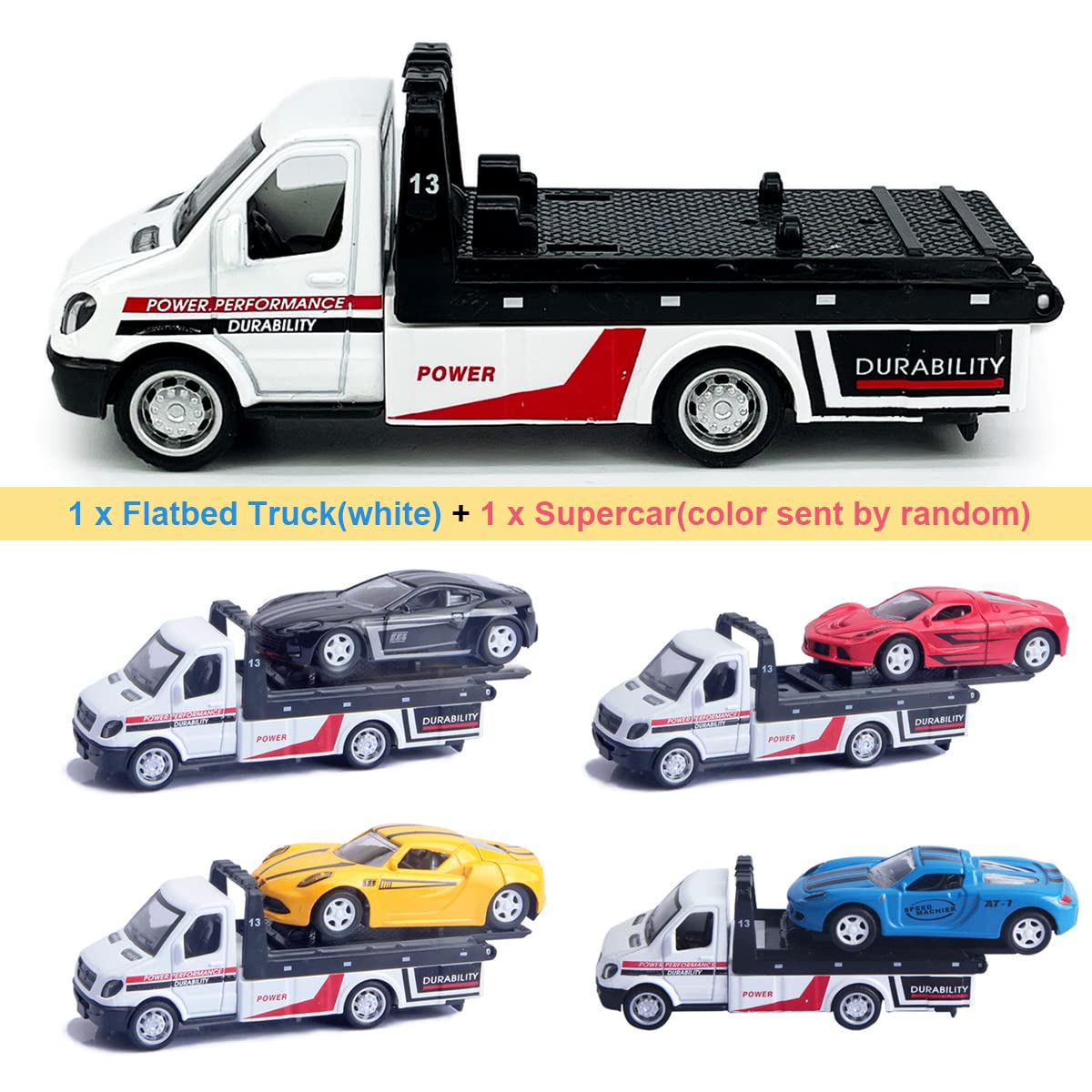 Metanyl Flatbed Truck Toy - Diecast Metal Pull Back Car Carrier with Working Flatbed for Boys Age 3+